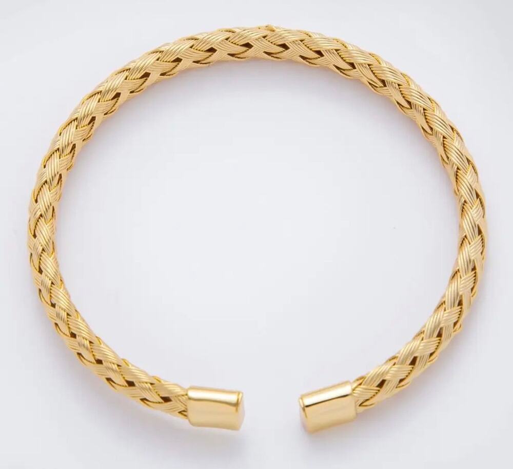 14K Gold Plated over Steel Braiden Woven Round Cuff Bracelet
